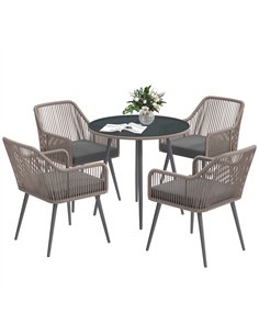 Outsunny 4 Seater Rattan Dining Set, Rattan Garden Furniture Set with Parasol Hole, Outdoor Dining Table and Chairs Set with Cus