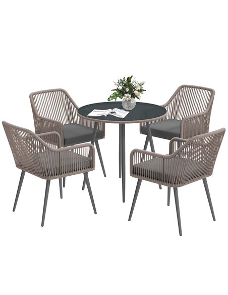 Outsunny 4 Seater Rattan Dining Set, Rattan Garden Furniture Set with Parasol Hole, Outdoor Dining Table and Chairs Set with Cus - pic 156309 | FastDaddyshop