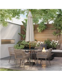 Outsunny 4 Seater Rattan Dining Set, Rattan Garden Furniture Set with Parasol Hole, Outdoor Dining Table and Chairs Set with Cus 2