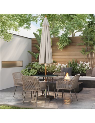 Outsunny 4 Seater Rattan Dining Set, Rattan Garden Furniture Set with Parasol Hole, Outdoor Dining Table and Chairs Set with Cus