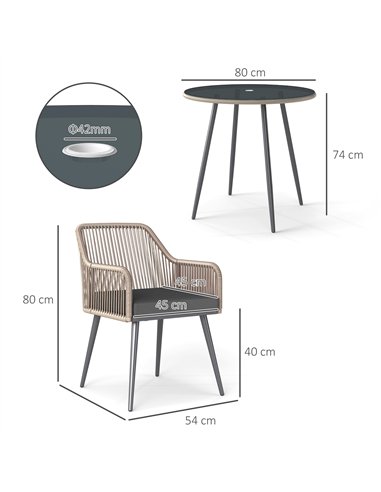 Outsunny 4 Seater Rattan Dining Set, Rattan Garden Furniture Set with Parasol Hole, Outdoor Dining Table and Chairs Set with Cus