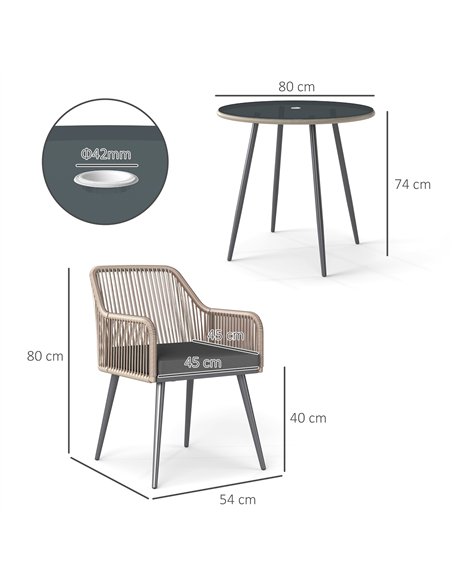 Outsunny 4 Seater Rattan Dining Set, Rattan Garden Furniture Set with Parasol Hole, Outdoor Dining Table and Chairs Set with Cus - pic 156311 | FastDaddyshop