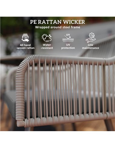 Outsunny 4 Seater Rattan Dining Set, Rattan Garden Furniture Set with Parasol Hole, Outdoor Dining Table and Chairs Set with Cus