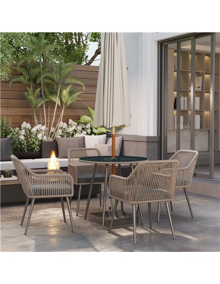 Outsunny 4 Seater Rattan Dining Set, Rattan Garden Furniture Set with Parasol Hole, Outdoor Dining Table and Chairs Set with Cus - pic 156316 | FastDaddyshop