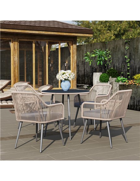 Outsunny 4 Seater Rattan Dining Set, Rattan Garden Furniture Set with Parasol Hole, Outdoor Dining Table and Chairs Set with Cus - pic 156317 | FastDaddyshop
