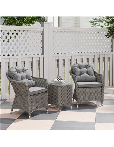 Outsunny Three-Piece Super Padded Rattan Set - Light Grey