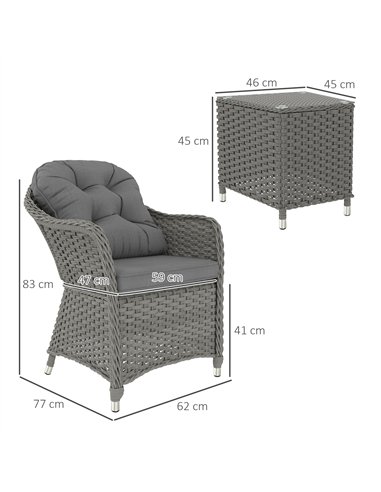 Outsunny Three-Piece Super Padded Rattan Set - Light Grey