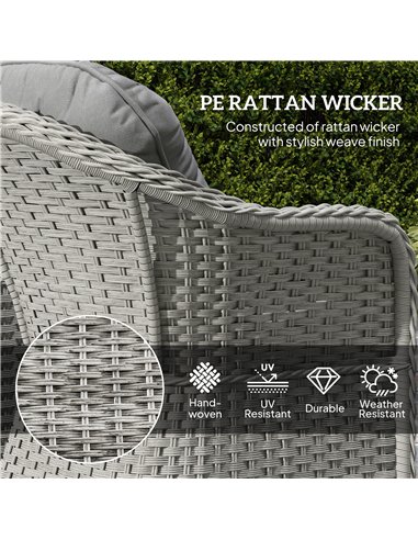 Outsunny Three-Piece Super Padded Rattan Set - Light Grey