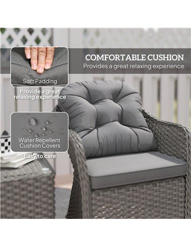Outsunny Three-Piece Super Padded Rattan Set - Light Grey