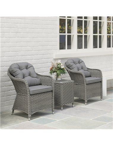 Outsunny Three-Piece Super Padded Rattan Set - Light Grey
