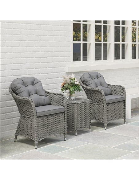 Outsunny Three-Piece Super Padded Rattan Set - Light Grey - pic 156324 | FastDaddyshop