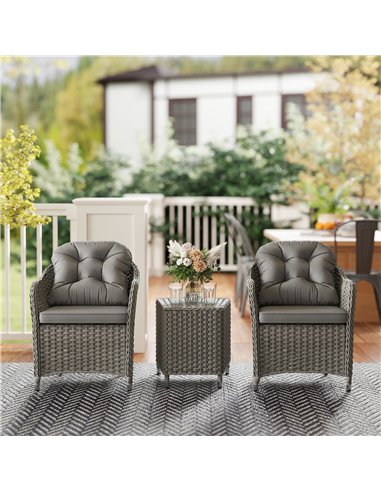 Outsunny Three-Piece Super Padded Rattan Set - Light Grey