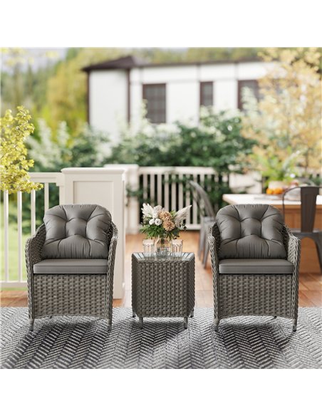 Outsunny Three-Piece Super Padded Rattan Set - Light Grey - pic 156325 | FastDaddyshop