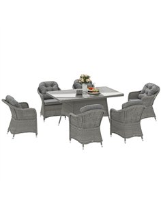 Outsunny Seven-Piece Rattan Dining Set - Light Grey