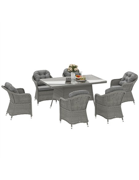 Outsunny Seven-Piece Rattan Dining Set - Light Grey - pic 156327 | FastDaddyshop