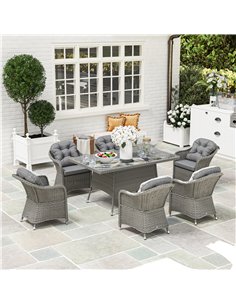 Outsunny Seven-Piece Rattan Dining Set - Light Grey 2