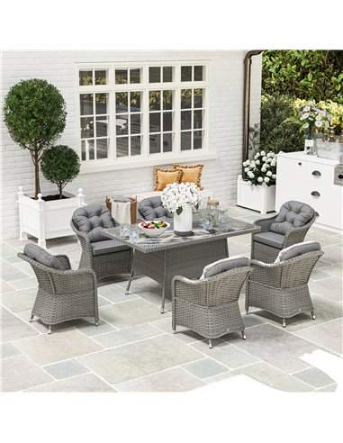 Outsunny Seven-Piece Rattan Dining Set - Light Grey