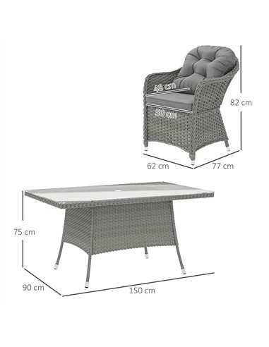Outsunny Seven-Piece Rattan Dining Set - Light Grey