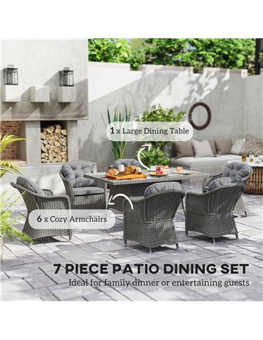 Outsunny Seven-Piece Rattan Dining Set - Light Grey