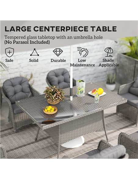 Outsunny Seven-Piece Rattan Dining Set - Light Grey - pic 156331 | FastDaddyshop