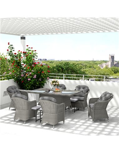 Outsunny Seven-Piece Rattan Dining Set - Light Grey