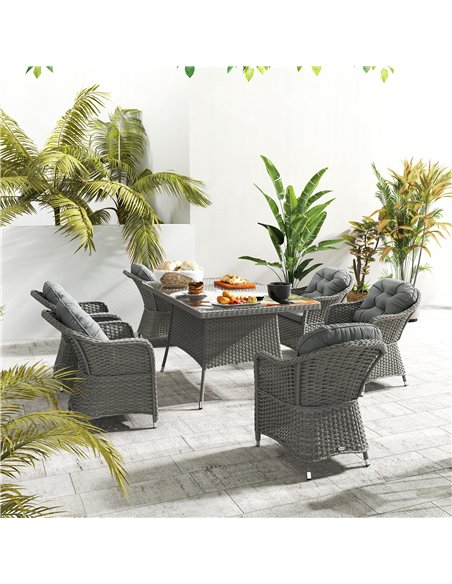 Outsunny Seven-Piece Rattan Dining Set - Light Grey - pic 156335 | FastDaddyshop