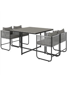 Outsunny 4 Seater Rattan Cube Garden Furniture Set, Rattan Dining Set with Cushions, Outdoor Dining Table and Chairs with Rectan