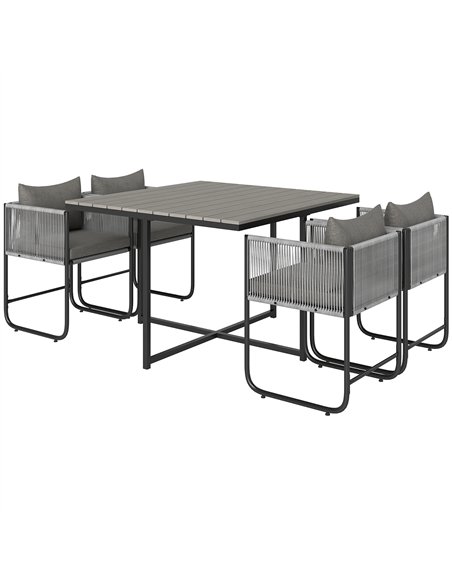 Outsunny 4 Seater Rattan Cube Garden Furniture Set, Rattan Dining Set with Cushions, Outdoor Dining Table and Chairs with Rectan - pic 156336 | FastDaddyshop