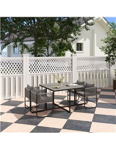 Outsunny 4 Seater Rattan Cube Garden Furniture Set, Rattan Dining Set with Cushions, Outdoor Dining Table and Chairs with Rectan 2