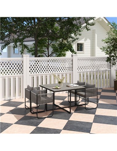 Outsunny 4 Seater Rattan Cube Garden Furniture Set, Rattan Dining Set with Cushions, Outdoor Dining Table and Chairs with Rectan