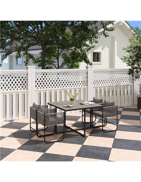 Outsunny 4 Seater Rattan Cube Garden Furniture Set, Rattan Dining Set with Cushions, Outdoor Dining Table and Chairs with Rectan - pic 156337 | FastDaddyshop