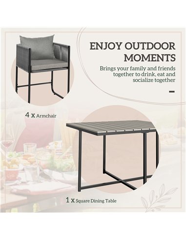 Outsunny 4 Seater Rattan Cube Garden Furniture Set, Rattan Dining Set with Cushions, Outdoor Dining Table and Chairs with Rectan