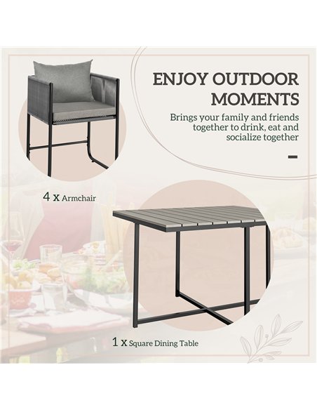 Outsunny 4 Seater Rattan Cube Garden Furniture Set, Rattan Dining Set with Cushions, Outdoor Dining Table and Chairs with Rectan - pic 156339 | FastDaddyshop