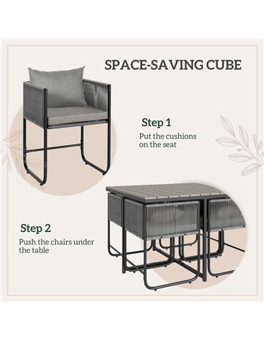Outsunny 4 Seater Rattan Cube Garden Furniture Set, Rattan Dining Set with Cushions, Outdoor Dining Table and Chairs with Rectan