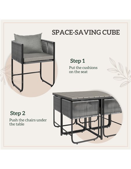 Outsunny 4 Seater Rattan Cube Garden Furniture Set, Rattan Dining Set with Cushions, Outdoor Dining Table and Chairs with Rectan - pic 156342 | FastDaddyshop