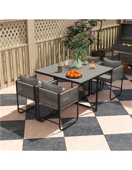 Outsunny 4 Seater Rattan Cube Garden Furniture Set, Rattan Dining Set with Cushions, Outdoor Dining Table and Chairs with Rectan - pic 156343 | FastDaddyshop