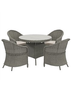 Outsunny 4 Seater Rattan Garden Furniture Set with Cushions, Round PE Rattan Dining Set with Glass-Top Table, Umbrella Hole, Out