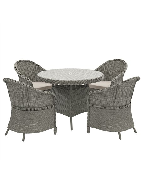 Outsunny 4 Seater Rattan Garden Furniture Set with Cushions, Round PE Rattan Dining Set with Glass-Top Table, Umbrella Hole, Out - pic 156345 | FastDaddyshop