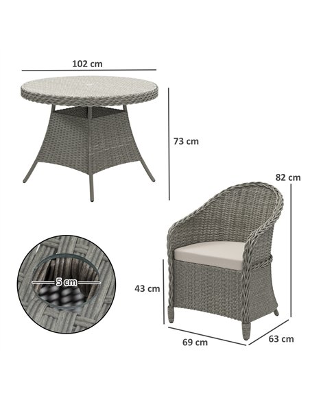 Outsunny 4 Seater Rattan Garden Furniture Set with Cushions, Round PE Rattan Dining Set with Glass-Top Table, Umbrella Hole, Out - pic 156347 | FastDaddyshop