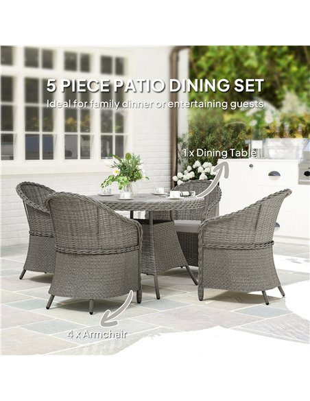 Outsunny 4 Seater Rattan Garden Furniture Set with Cushions, Round PE Rattan Dining Set with Glass-Top Table, Umbrella Hole, Out - pic 156348 | FastDaddyshop