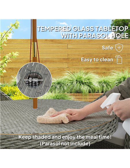 Outsunny 4 Seater Rattan Garden Furniture Set with Cushions, Round PE Rattan Dining Set with Glass-Top Table, Umbrella Hole, Out - pic 156349 | FastDaddyshop