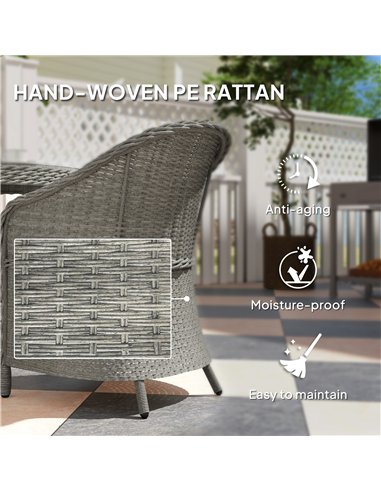 Outsunny 4 Seater Rattan Garden Furniture Set with Cushions, Round PE Rattan Dining Set with Glass-Top Table, Umbrella Hole, Out