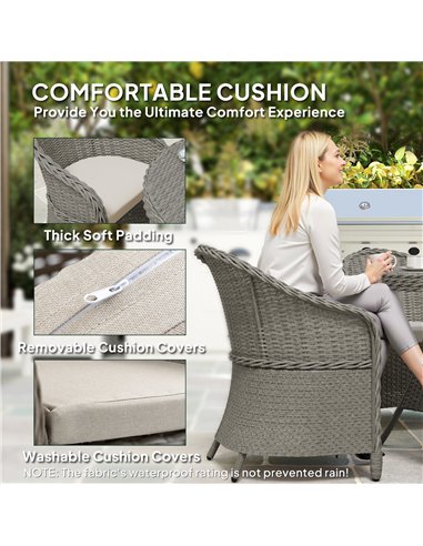 Outsunny 4 Seater Rattan Garden Furniture Set with Cushions, Round PE Rattan Dining Set with Glass-Top Table, Umbrella Hole, Out