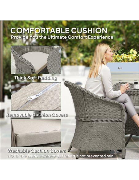 Outsunny 4 Seater Rattan Garden Furniture Set with Cushions, Round PE Rattan Dining Set with Glass-Top Table, Umbrella Hole, Out - pic 156351 | FastDaddyshop