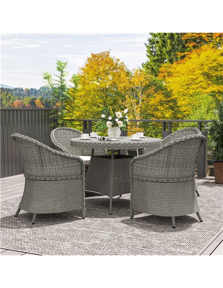 Outsunny 4 Seater Rattan Garden Furniture Set with Cushions, Round PE Rattan Dining Set with Glass-Top Table, Umbrella Hole, Out - pic 156352 | FastDaddyshop