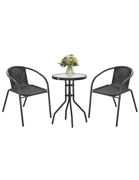 Outsunny 3 Pieces Rattan Bistro Set - Black - pic 156354 | FastDaddyshop