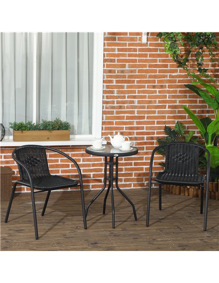 Outsunny 3 Pieces Rattan Bistro Set - Black - pic 156355 | FastDaddyshop
