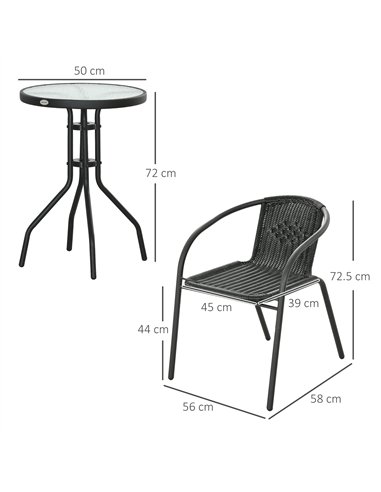 Outsunny 3 Pieces Rattan Bistro Set - Black