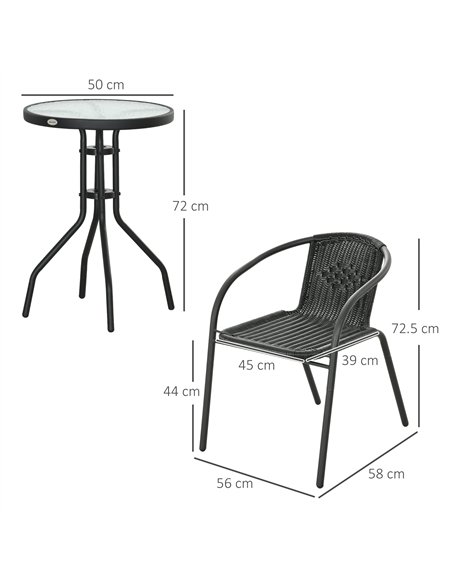 Outsunny 3 Pieces Rattan Bistro Set - Black - pic 156356 | FastDaddyshop