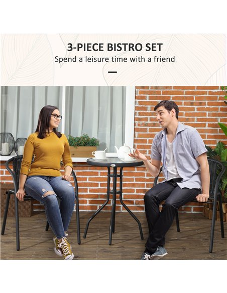 Outsunny 3 Pieces Rattan Bistro Set - Black - pic 156357 | FastDaddyshop